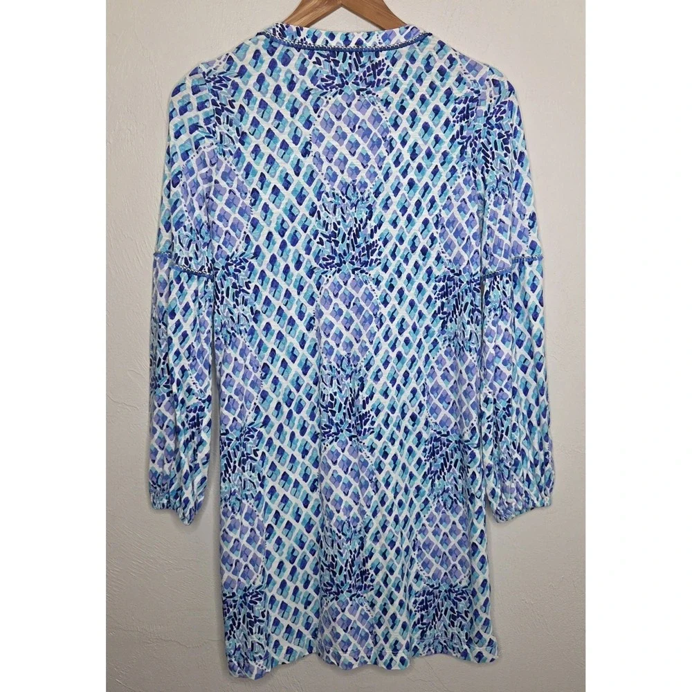 Lilly Pulitzer Joy Tunic Dress Size XS Blue White Pineapple Beach Resort Coastal